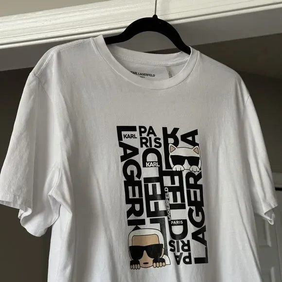 Karl Lagerfeld Paris Karl Choupette Graphic Cotton T-Shirt Men’s Medium White - Picture 4 of 10
